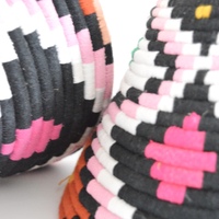 SOLD SOLD SOLD Berber Basket Handwoven Vintage Moroccan Berber Wool Lidded Basket with Pom Poms - Thumbnail 5