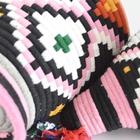 SOLD SOLD SOLD Berber Basket Handwoven Vintage Moroccan Berber Wool Lidded Basket with Pom Poms - Thumbnail 6