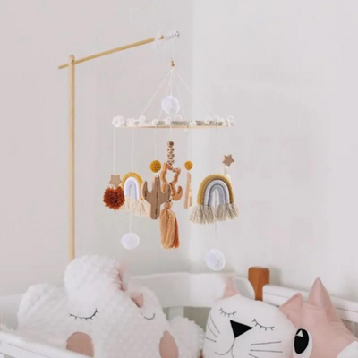 Crib mobile cactus and rainbow wooden hanging nursery rattle toys western theme free shippng