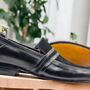 Men's Hand Crafted Black Slip On Leather Loafers, Suede Leather Stack Moccasin Loafer, Leather Loafer Shoes-3