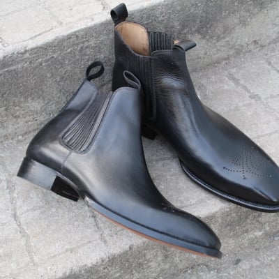 Crafted leather handmade men's fashion black leather chelsea boot