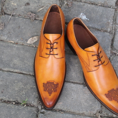 Crafted leather brown pointed toe lace up dress oxford shoes for men - Thumbnail 3