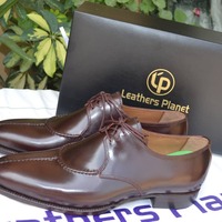 Crafted Leather Dark Brown Leather Split Toe Oxford Lace up Dress Shoes - Thumbnail 2