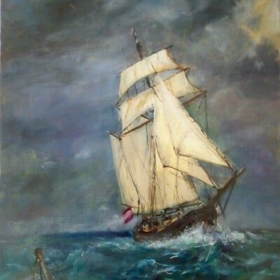 Prints of sailing ship painting before the wind