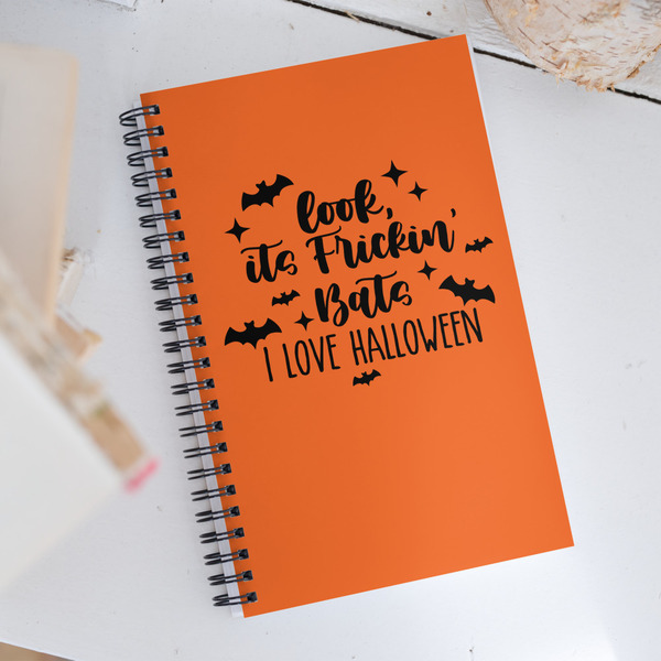 It's Frickin Bats! I love Halloween - Notebook, Black on Orange