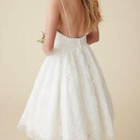 Cute Short Beach Wedding Dresses V Neck Spaghetti Straps Knee Length Sexy Backless Wedding Gowns Organza Lace Bridal Dresses,1704 - Thumbnail 1
