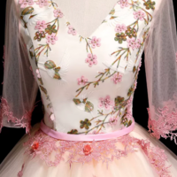 Champagne V Neck Lace Long Prom Dress, A Line 1/2 Sleeves Evening Party Dress KPP1707 - Thumbnail 1