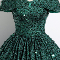 Green Sequins Off Shoulder Ball Gown Prom Dress, Dark Green Sweet 16 Dress KPP1708 - Thumbnail 1
