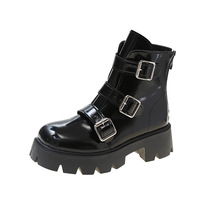 Fashion Patent Leather Buckles Up Martin Boots - Thumbnail 4