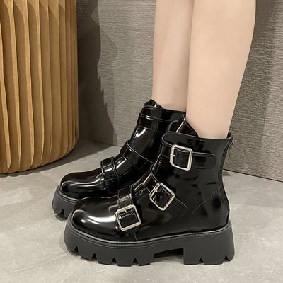 Fashion patent leather buckles up martin boots