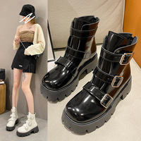 Fashion Patent Leather Buckles Up Martin Boots - Thumbnail 3