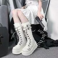 Gothic Punk Lace-Up Platform Knee Boots - Thumbnail 1