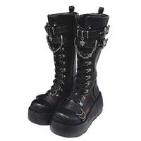 Gothic Punk Lace-Up Platform Knee Boots - Thumbnail 3