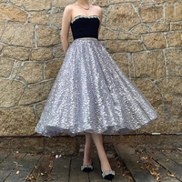 White Sequin Midi Tulle Skirt Women White Sparkly Tulle Midi Skirts Holiday Custom Plus Size Sequin Skirt - Thumbnail 1