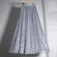 White Sequin Midi Tulle Skirt Women White Sparkly Tulle Midi Skirts Holiday Custom Plus Size Sequin Skirt - Thumbnail 8
