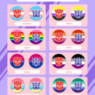 Transformers pride flag badges