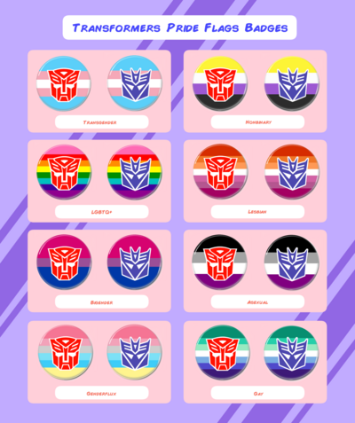 Transformers Pride flag badges