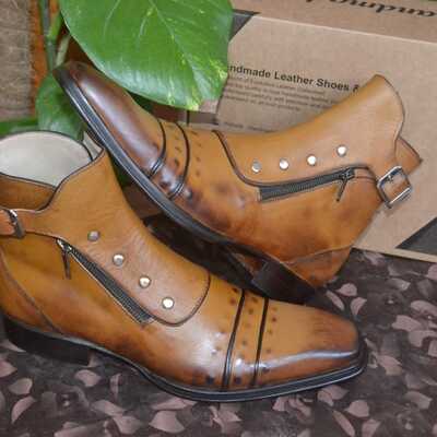 Jo ghost italian brown ankle high jodhpur boots with zippers and buttons - Thumbnail 3