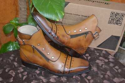 Jo Ghost Italian Brown Ankle High Jodhpur Boots with Zippers and Buttons