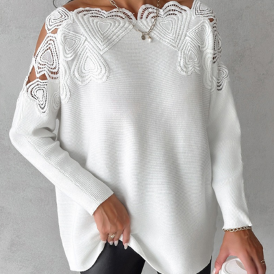 Fashion women's sexy long sleeved lace splicing sweater