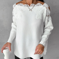 Fashion Women'S Sexy Long Sleeved Lace Splicing Sweater - Thumbnail 3
