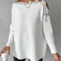 Fashion Women'S Sexy Long Sleeved Lace Splicing Sweater - Thumbnail 4