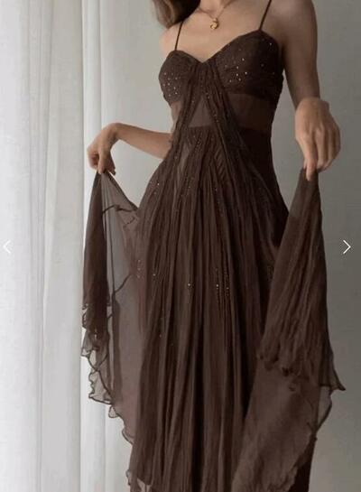 A Line Brown Lace Prom Dress,Graduation Dresses
