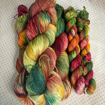Yule tidings hand dyed fingering weight sock yarn