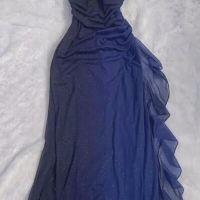 New arrive navy blue chiffon long prom dresses, formal dresses - Thumbnail 3