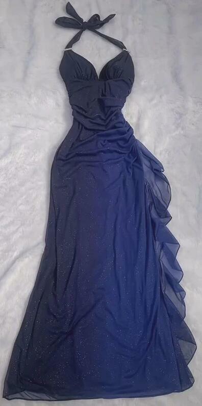 New Arrive Navy Blue Chiffon Long Prom Dresses, Formal Dresses
