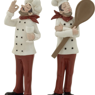 Poly-stone chef sculpture set of 2 