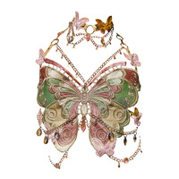 Embroidery Butterfly Body Harness and Choker Set with Metal Chain - Thumbnail 1