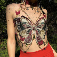 Embroidery Butterfly Body Harness and Choker Set with Metal Chain - Thumbnail 2