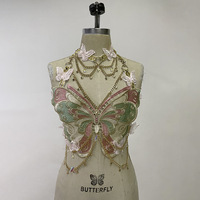 Embroidery Butterfly Body Harness and Choker Set with Metal Chain - Thumbnail 3