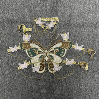 Embroidery Butterfly Body Harness and Choker Set with Metal Chain - Thumbnail 6