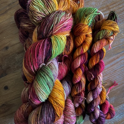 Caramel apple hand dyed fingering weight sock yarn