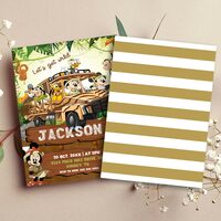 Mickey Mouse Safari Birthday Invitation, Minnie Mouse Safari Birthday Invitation Canva Editable Instant Download - Thumbnail 1