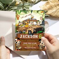 Mickey Mouse Safari Birthday Invitation, Minnie Mouse Safari Birthday Invitation Canva Editable Instant Download - Thumbnail 2