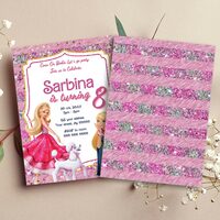 Barbie Birthday Invitation, Barbie Princess Birthday Invitation Canva Editable Instant Download - Thumbnail 1