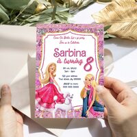 Barbie Birthday Invitation, Barbie Princess Birthday Invitation Canva Editable Instant Download - Thumbnail 3