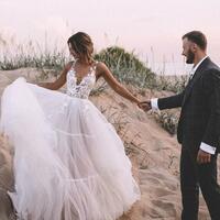 Unique Appliqued A-line Tulle Wedding Dresses With Chapel Train，1710 - Thumbnail 1