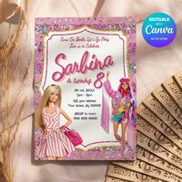 Barbie Birthday Invitation, Barbie Princess Birthday Invitation Canva Editable Instant Download - Thumbnail 4