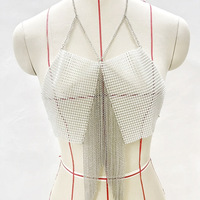Metallic Sequin Patchwork Halter Crop Top Tassel Chest Chain - Thumbnail 4