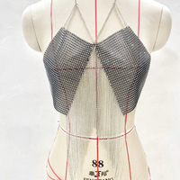 Metallic Sequin Patchwork Halter Crop Top Tassel Chest Chain - Thumbnail 5