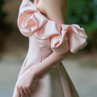 Pink Satin Floor Length Prom Dress, Off the Shoulder Evening Party Dress KPP1709 - Thumbnail 2