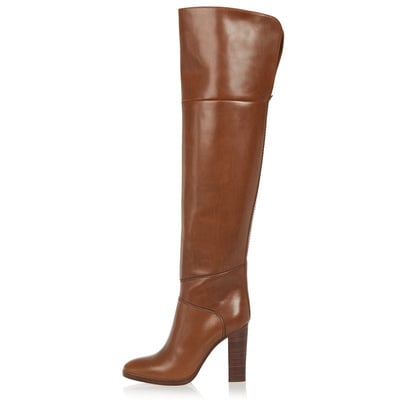 Women's large size brown thick heel over-the-knee boots