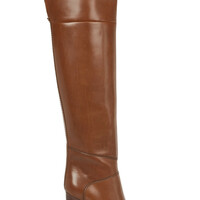 Women's large size brown thick heel over-the-knee boots - Thumbnail 4