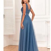Blue Mother of the Bride /Groom Dresses  V Neck Evening Dress Prom Gowns - Thumbnail 1