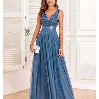 Blue mother of the bride /groom dresses  v neck evening dress prom gowns