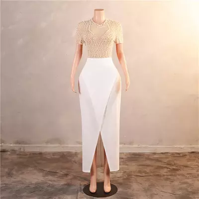 Pearls tea length mother dresses formal occasion wears sheath jewel neck cap sleeve women evening party gowns mother of bride greeom wedding dress